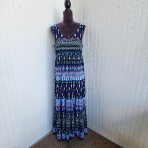 Danny & Nicole Dress Women Blue Purple Maxi Long Stretch Sleeveless Casual Sz 10
